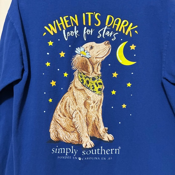 Simply Southern Preppy Dark Stars Dog Moon Long Sleeve Tee Women’s L Blue - Picture 8 of 8